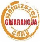 Okrągła pieczęć z napisem 'najniższa GWARANCJA ceny' w kolorach pomarańczowym i czerwonym.