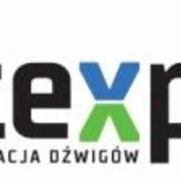 Logo firmy Liftexpert, serwis i konserwacja dźwigów. Napis Liftexpert w kolorze czarnym, litera X w kolorze niebiesko-zielonym. Pod spodem napis 'Serwis i konserwacja dźwigów' w kolorze czarnym.