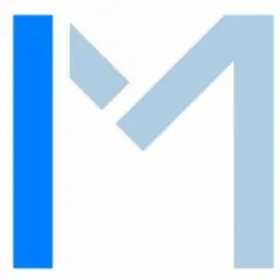 Graficzne logo w kształcie litery M, z lewą częścią w kolorze intensywnie niebieskim, a prawą w odcieniu jasnego błękitu, na białym tle.