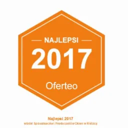 Pomarańczowy emblemat Oferteo 'Najlepsi 2017' wśród Sprzedawców i Producentów Okien w Nidzicy.