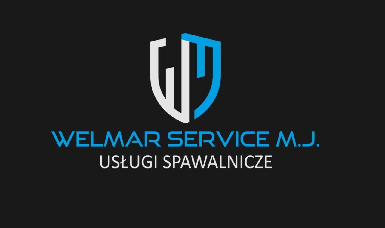Logo firmy WELMAR SERVICE M.J. z tekstem 'USŁUGI SPAWALNICZE' poniżej, na ciemnym tle.