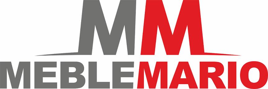 Logo firmy MM Meble Mario, szare i czerwone litery na białym tle.