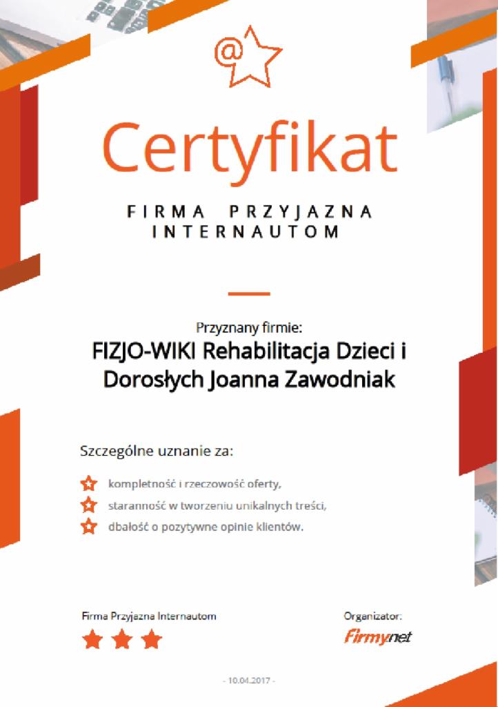 Certyfkat firmy przyjaznej internautom