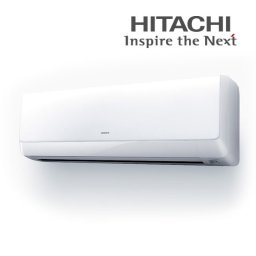 Elektroklima - Biała, elegancka jednostka wewnętrzna klimatyzatora Hitachi na białym tle, z logo i hasłem 'Inspire the Next' nad urządzeniem.