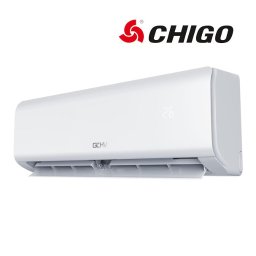 Elektroklima - Biała jednostka klimatyzacyjna Chigo z wyświetlaczem temperatury 26 stopni, widoczne logo producenta w górnym lewym rogu.