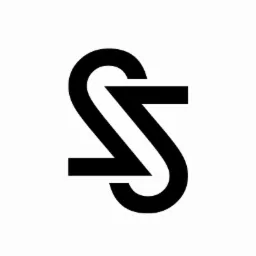 Abstrakcyjne logo składające się z połączonych, czarnych elementów przypominających literę S z prostokątnymi zakończeniami, na białym tle.