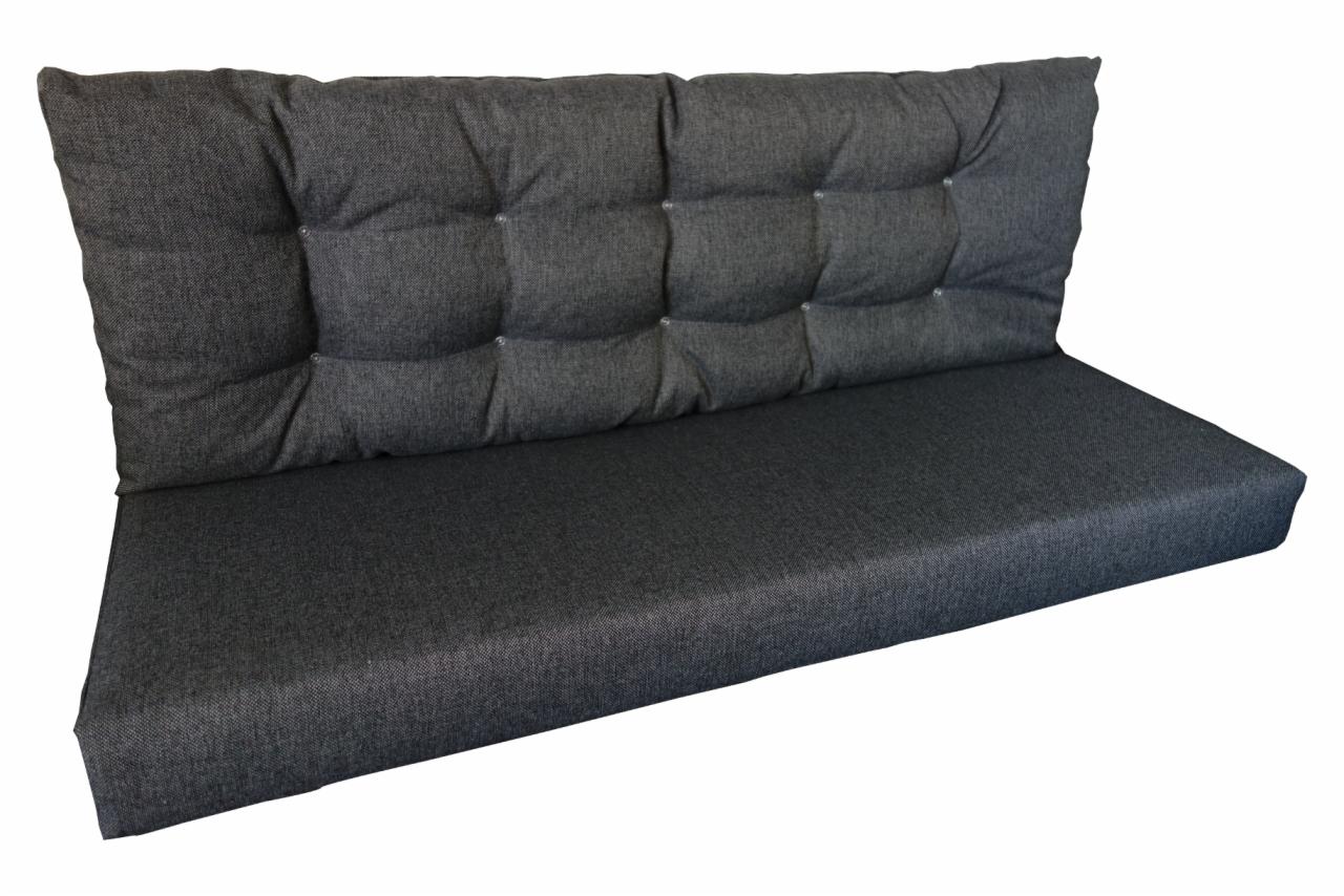 Szary, tekstylny pokrowiec na siedzisko i oparcie z pikowaniem i guzikami, widok z przodu na białym tle.