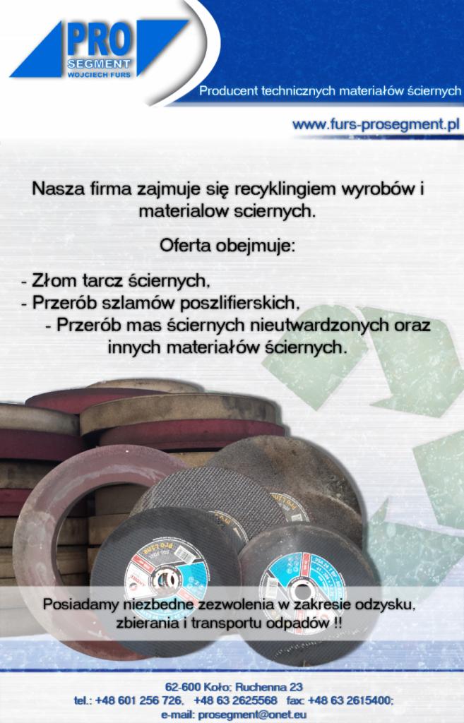 Recykling zużytych tarcz ściernych i materiałów ściernych oferowany przez firmę z Koła, widoczne różne rodzaje tarcz po procesie odzysku.