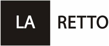 Logo firmy odzieżowej: czarny kwadrat z białym napisem 'LA' obok białego napisu 'RETTO' na białym tle.