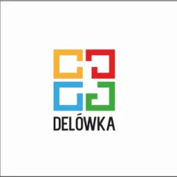 Logo firmy DELÓWKA z czterema kwadratami w kolorach: żółtym, czerwonym, niebieskim i zielonym, ułożonymi w kwadrat i nazwą firmy poniżej.