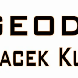 Logo firmy Geodezja Jacek Kutrowski z symbolem okręgu podzielonego na cztery części, gdzie jedna ćwiartka jest pomarańczowa.