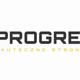 Logo firmy PROGREMO z symbolem kodu HTML w kolorach czarnym, szarym i żółtym, pod napisem slogan 'SKUTECZNE STRONY WWW' na białym tle.
