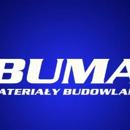 Logo firmy BUMA Materiały Budowlane na niebieskim tle.