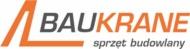 Logo firmy Baukrane, oferującej sprzęt budowlany, z pomarańczowym symbolem graficznym i szarym napisem.