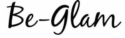 Logo 'Be-Glam' w eleganckiej, pisanej czcionce na białym tle.