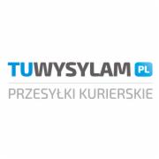 Logo firmy TUWYSYLAM.PL oferującej przesyłki kurierskie, nazwa w kolorze niebieskim i szarym na białym tle.