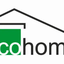 Logo firmy Eco Home z zielonym kwadratem i czarnym zarysem dachu domu.
