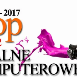 Kompozycja graficzna z logotypem, telefonem kontaktowym, tabletem graficznym, oprogramowaniem Adobe (Photoshop, Illustrator, InDesign, Lightroom), aparatem fotograficznym i kolorowymi plamami farby.