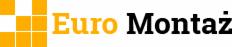 Logo firmy Euro Montaż z pomarańczowymi kwadratami i czarnym napisem.