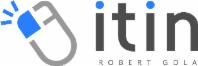 Logo firmy ITIN Robert Gola, przedstawiające stylizowaną myszkę komputerową z niebieskim podświetleniem i nazwę firmy w kolorze szarym.