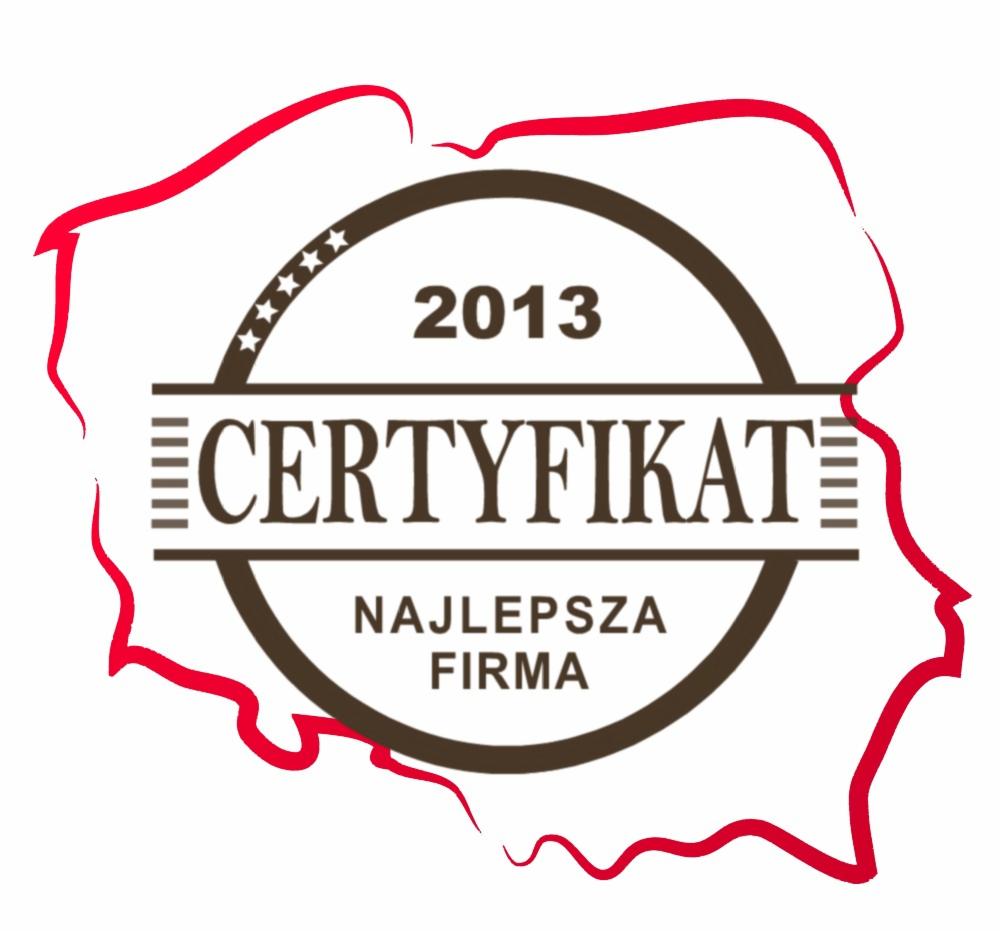 Certyfikat Najlepsza Firma 2013 w obrysie mapy Polski