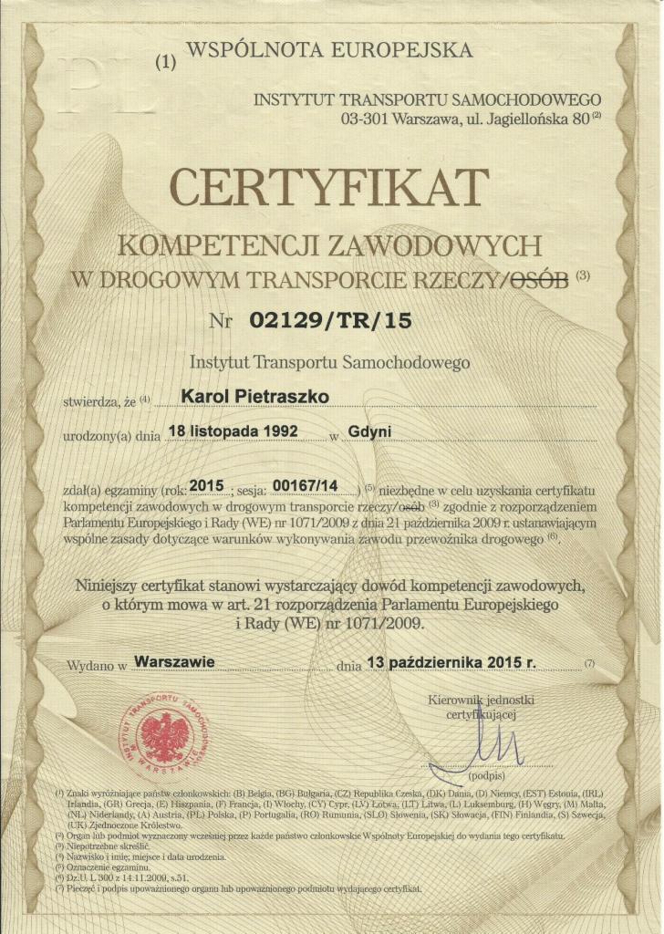 Certyfikat Kompetencji Zawodowych