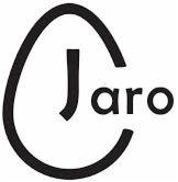 Czarno-białe logo firmy Jaro w kształcie konturu owalu.