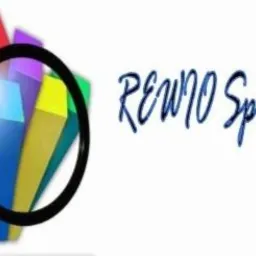 Lupa powiększająca kolorowe słupki wykresów obok napisu 'REWNO Sp. z o.o.'