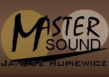 Logo firmy Master Sound Janusz Rupiewicz na brązowym tle z dwoma okręgami w odcieniach beżu i brązu.
