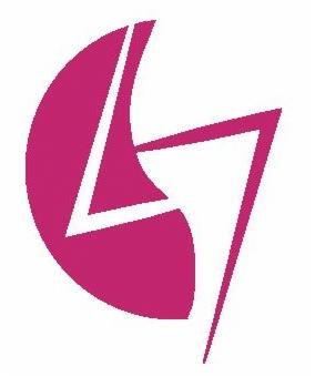 Abstrakcyjne logo w kolorze fuksji, przypominające stylizowaną literę 'G' lub strzałkę wkomponowaną w półksiężyc.