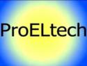 Logo firmy ProELtech na rozmytym, niebiesko-żółtym tle.