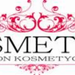 Logo firmy z napisem 'COSMETIKA SALON KOSMETYCZNY' z ozdobnymi elementami w kolorze różowym nad i pod tekstem.