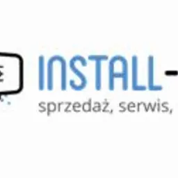 Logo firmy INSTALL-SAT z ikoną monitora z suwakami i wtyczką oraz hasłem 'sprzedaż, serwis, montaż'.