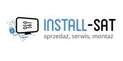 Logo firmy INSTALL-SAT z ikoną monitora z suwakami i wtyczką oraz hasłem 'sprzedaż, serwis, montaż'.