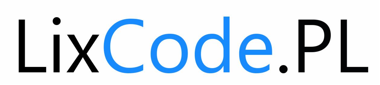 Logo firmy LixCode.PL z niebieskim napisem 'Code' pośród czarnych liter na białym tle.