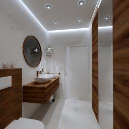 Łazienka z drewnem w tle