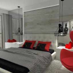 Sypialnia w szarości z czerwonym akcentem