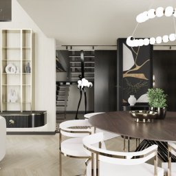 Aranżacja jadalni w domu jednorodzinnym.