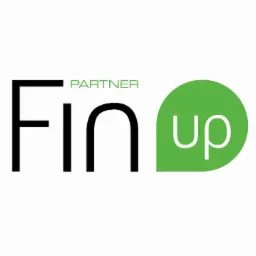 Logo FinUp Partner na białym tle, z czarnym napisem 'Fin' i zielonym okręgiem z białym napisem 'up'.