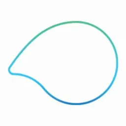 Minimalistyczny, gradientowy kontur dymku dialogowego w odcieniach zieleni i błękitu na białym tle. Dymek ma nieregularny kształt, przypominający chmurkę z lekko zaokrąglonym ogonkiem.