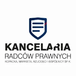 Logo Kancelarii Radców Prawnych Kopacka, Markieta, Rzucidło i Wspólnicy Sp. K. z symbolem tarczy z trzema poziomymi liniami.