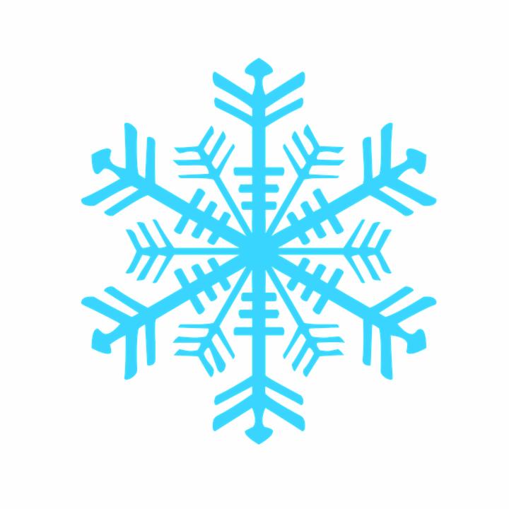 Błękitny, symetryczny płatek śniegu na białym tle, grafika wektorowa.