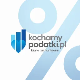 Logo firmy 'kochamy podatki.pl' z grafiką słupków w kształcie serca na tle stylizowanego znaku procent.