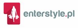 Logo sklepu internetowego enterstyle.pl z sylwetką kobiety niosącej torby na zakupy na czerwonym tle.