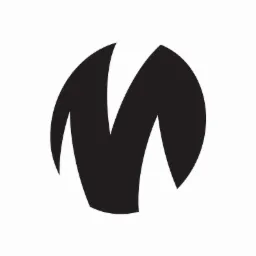 Abstrakcyjne logo firmy malarskiej w kształcie litery M, czarny symbol na białym tle.