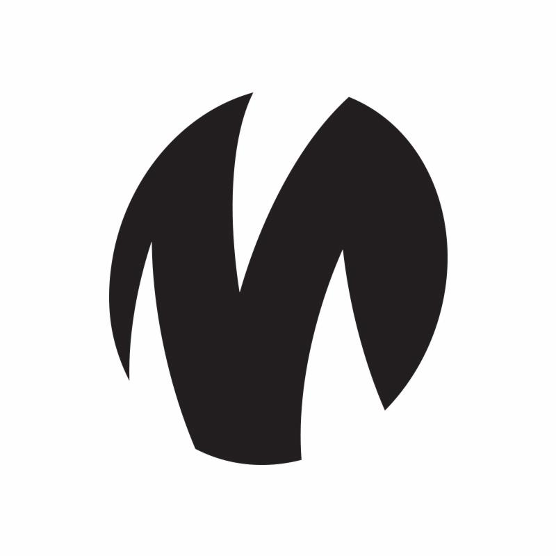 Abstrakcyjne logo firmy malarskiej w kształcie litery M, czarny symbol na białym tle.