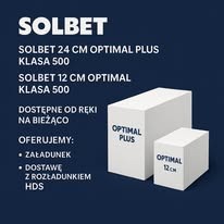 Dwa bloczki Solbet Optimal Plus o różnych wymiarach na ciemnoniebieskim tle z informacjami o klasie 500 i dostępności od ręki. Oferta załadunku i dostawy HDS.