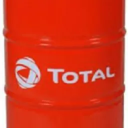 Czerwona metalowa beczka z logo i napisem TOTAL, widoczna z przodu, lekko od dołu.