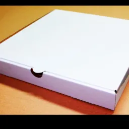 Puste, białe pudełko z tektury falistej z wycięciem ułatwiającym otwieranie, leżące na brązowym tle.