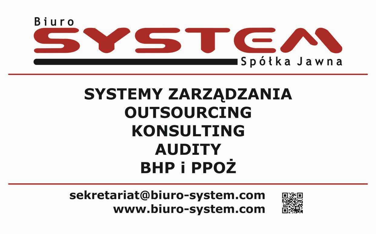 Logo firmy Biuro System Spółka Jawna oferującej systemy zarządzania, outsourcing, konsulting, audyty oraz usługi BHP i PPOŻ.